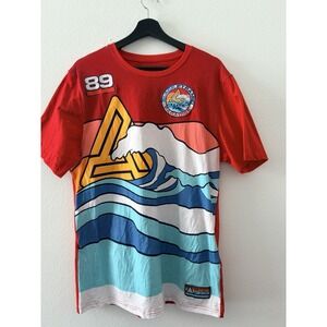 Black Pyramid Beach Paradise Surfing Graphic T-Shirt Men's XL Red Embroidered